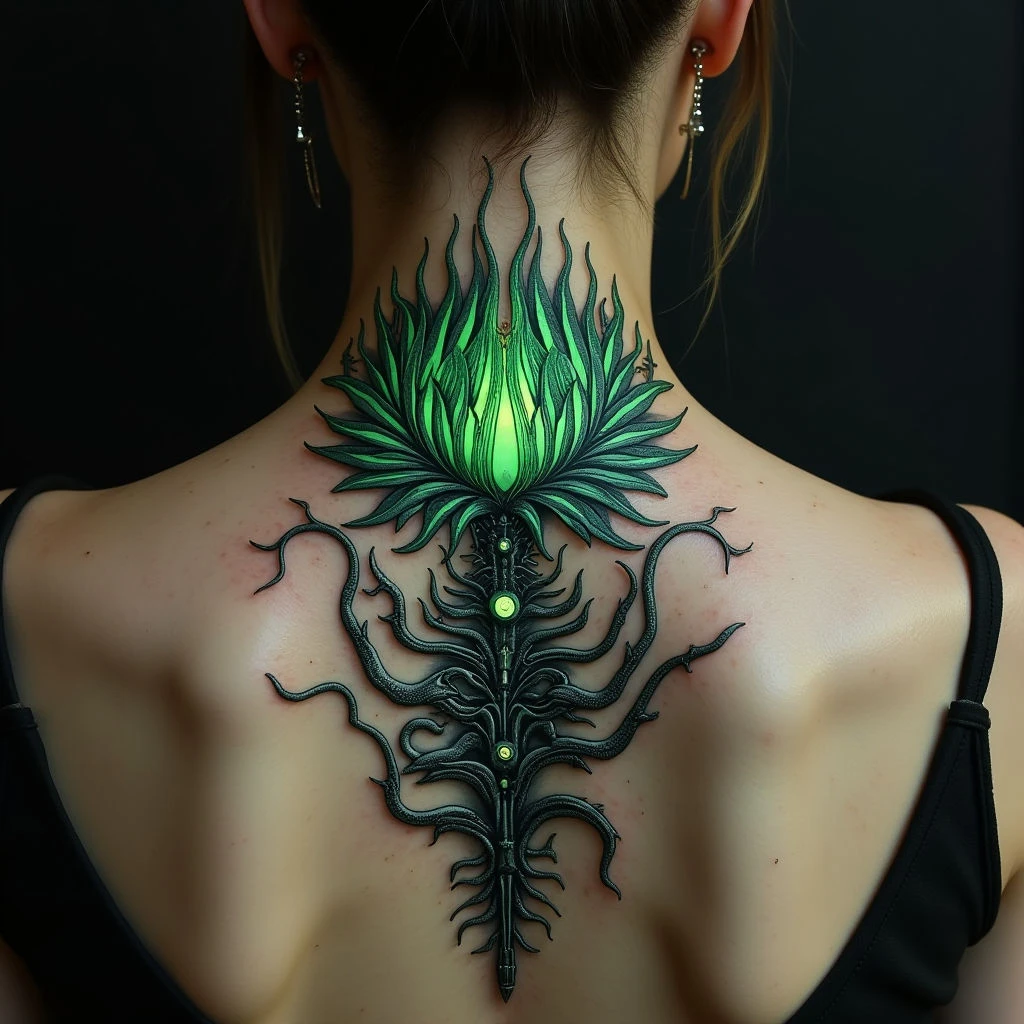 Ethereal Echoes: Girl Back Neck Tattoo Designs - Bio-Organic Visions