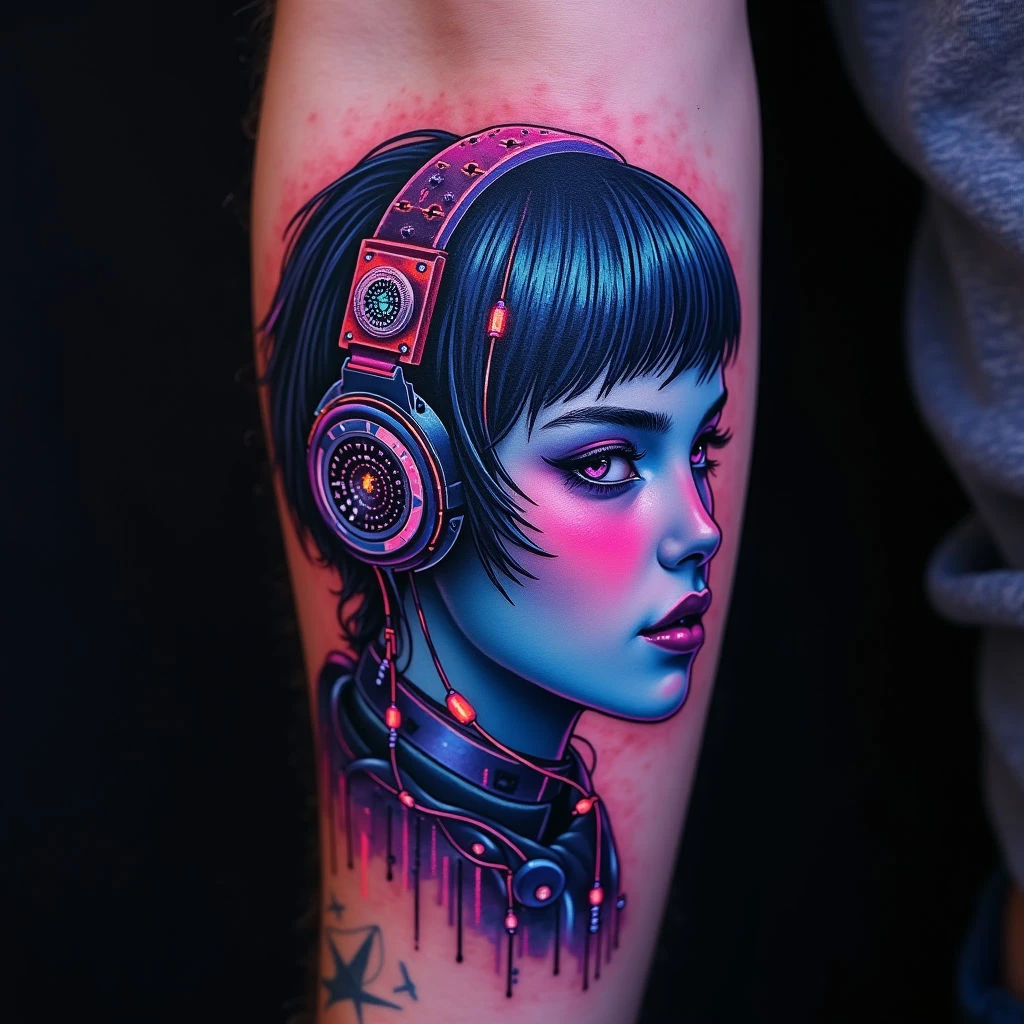 Girl Tattoo Ideas for Men: Neon Cyberpunk Designs