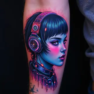 Girl Tattoo Ideas for Men: Neon Cyberpunk Designs