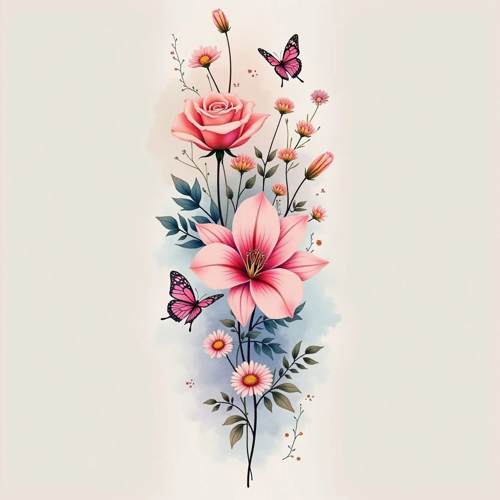 Girly Sleeve Tattoo Ideas: A Watercolor Dreamscape