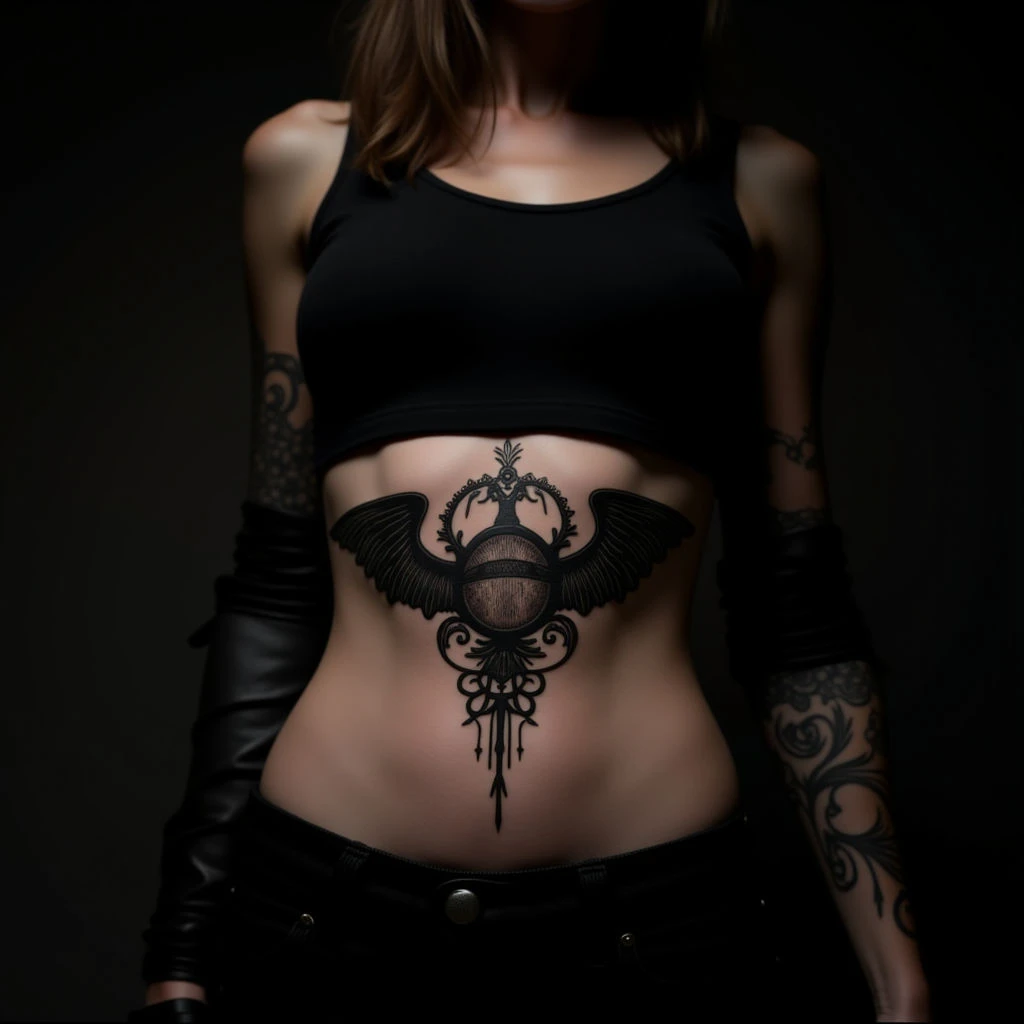 Gothic Black Cover-Up Tattoos for Men (Stomach)