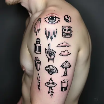 Trippy Flash Tattoo Collection: A Whimsical Assemblage