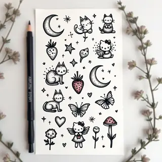Whimsical Grunge Tattoo Flash Sheet