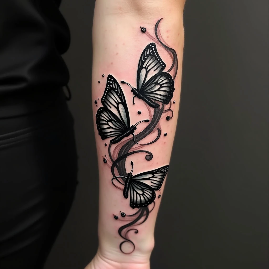 Trippy Butterfly Blackwork Flash Tattoo Design