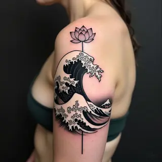 Lotus and Wave: A Japanese-Style Half Sleeve Tattoo