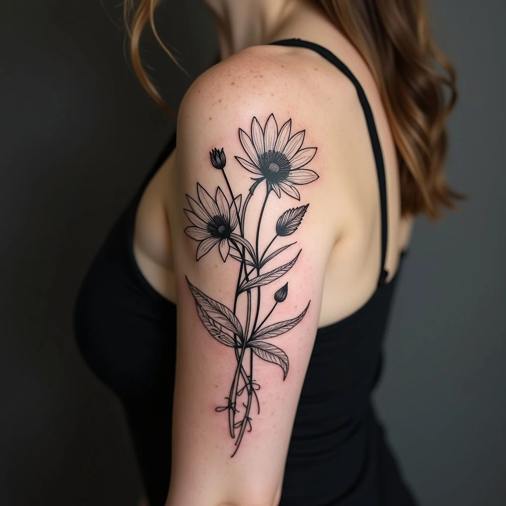 Floral and Geometric Half Sleeve Tattoo Design