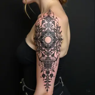 Intricate Sacred Geometry and Nature Sleeve Tattoo