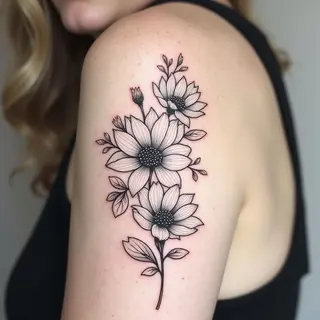 Elegant Floral Outline Half Sleeve Tattoo Design