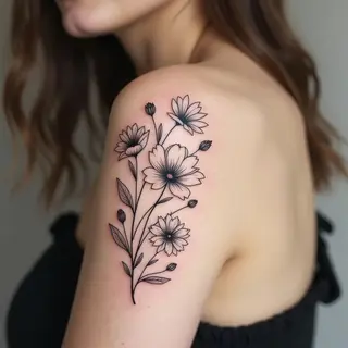 Delicate Floral Half Sleeve Outline Tattoo