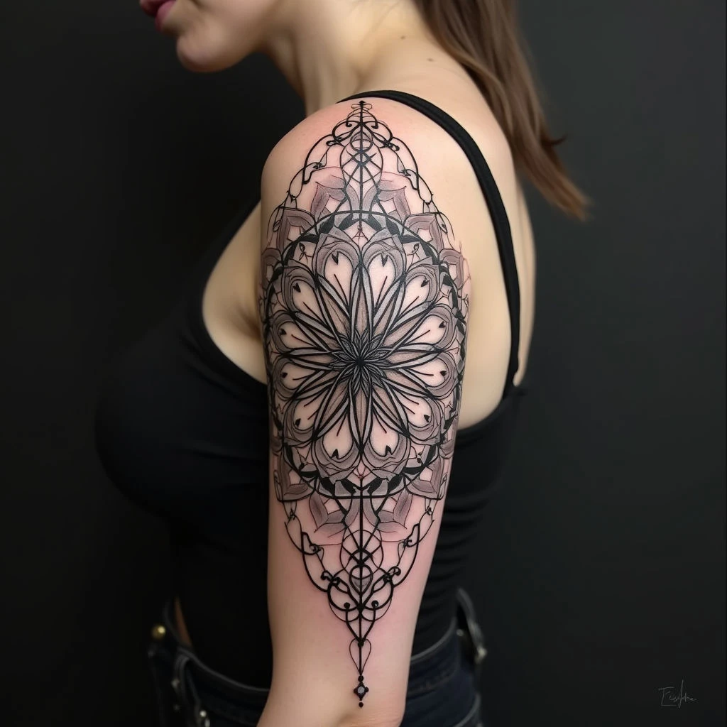 Intricate Geometric Mandala Half Sleeve Tattoo