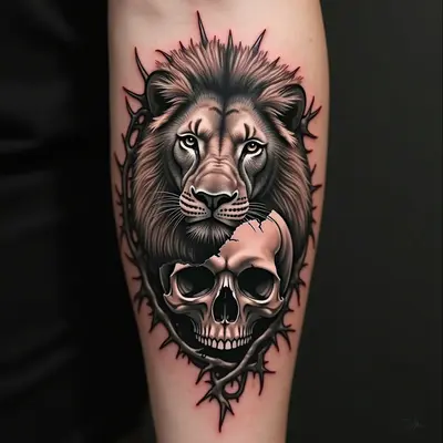 Lion and Skull Half Sleeve Tattoo Design