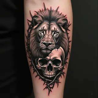 Lion and Skull Half Sleeve Tattoo Design