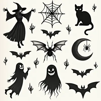 Vintage Halloween Flash Tattoo Designs