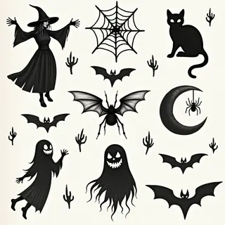 Vintage Halloween Flash Tattoo Designs