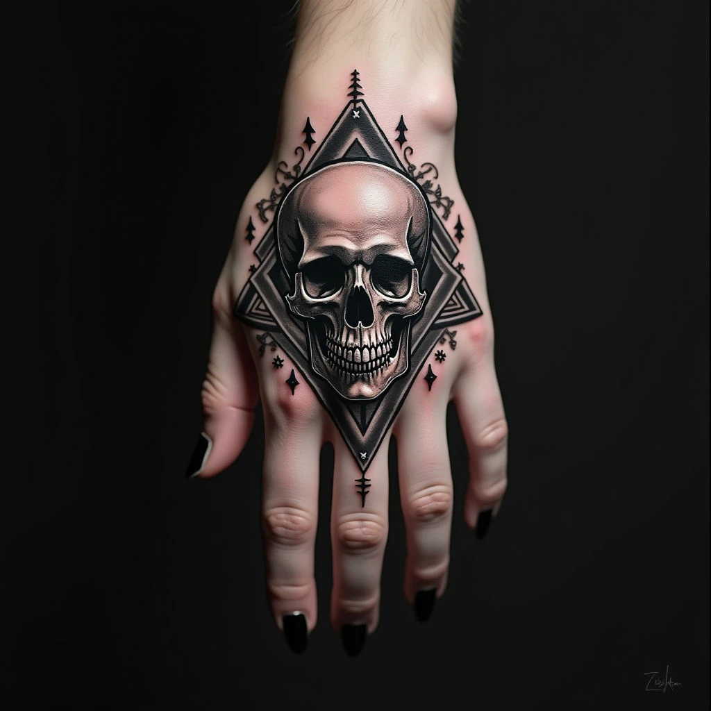 Dark Geometric Hand Tattoos: A Study in Shadow and Form