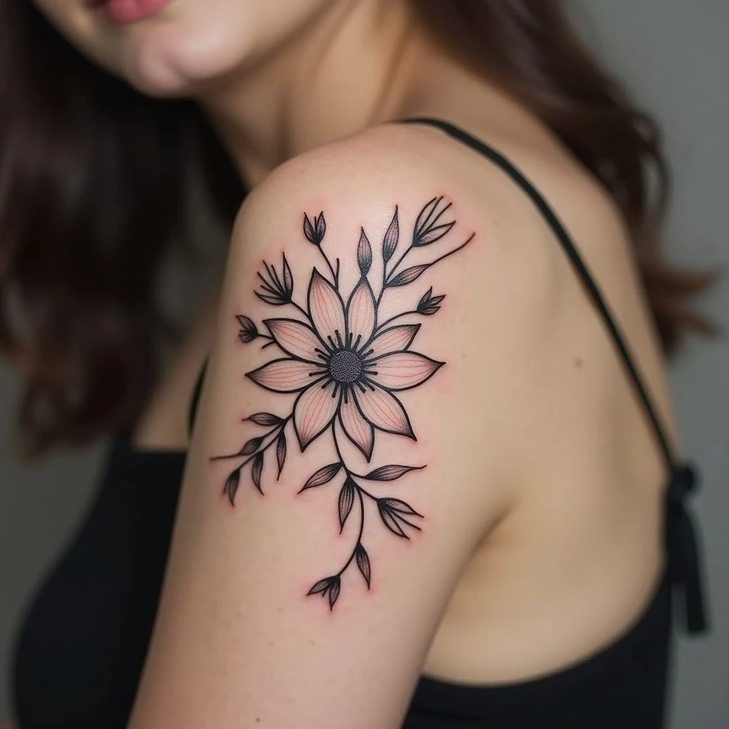 Delicate Floral Hand Tattoo: A Study in Linework and Nature