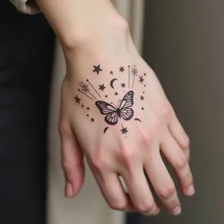 Celestial Hand Tattoo: A Delicate Universe