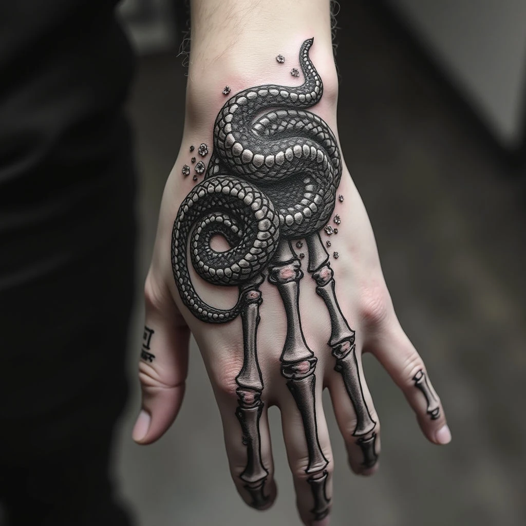 Serpentine Anatomy: A Realistic Hand Tattoo