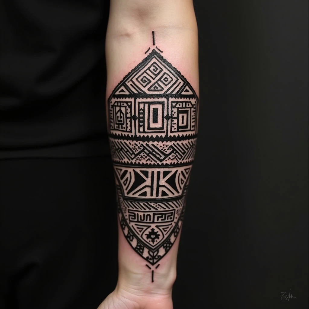 Intricate Tribal Forearm Tattoo Design
