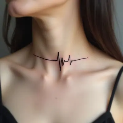 Minimalist Heartbeat Tattoo Design for the Neck