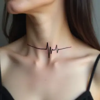Minimalist Heartbeat Tattoo Design for the Neck