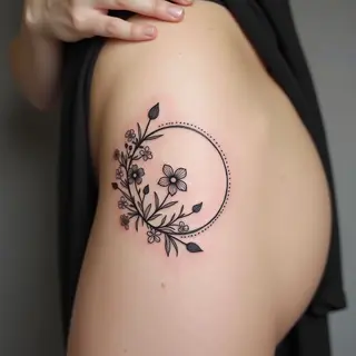 Delicate Floral and Geometric Hip Tattoo Design