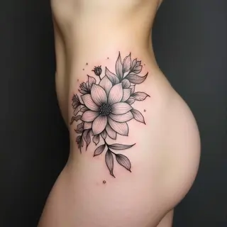 Elegant Floral Tattoo on the Hip
