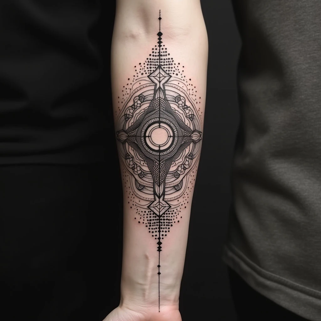 Geometric Dotwork Forearm Tattoo Design Inspiration