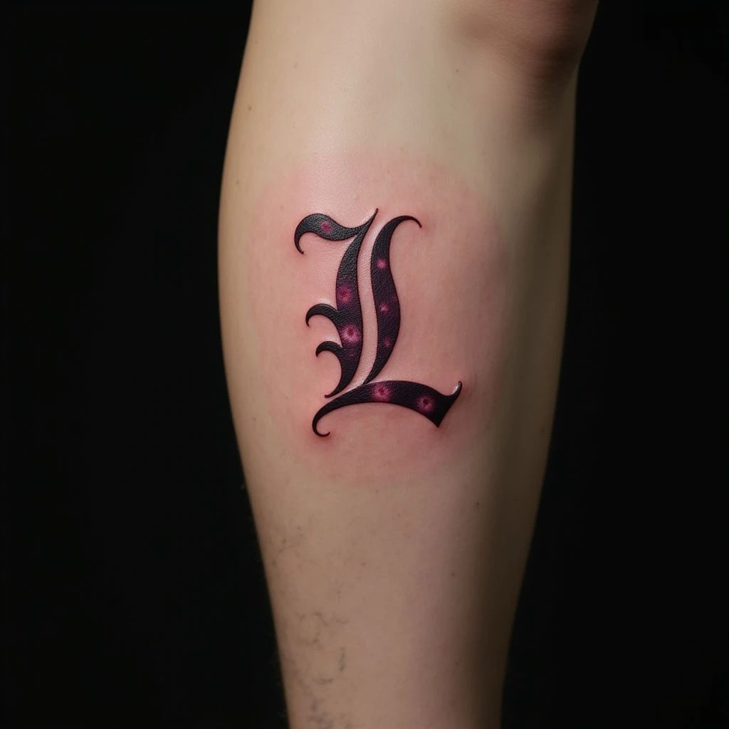 4 Illustrative Father & Son Name Tattoos on the Calf (Pink)