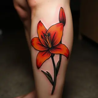 Fiery Lily Flower Tattoos: Tribal Art on Your Calf