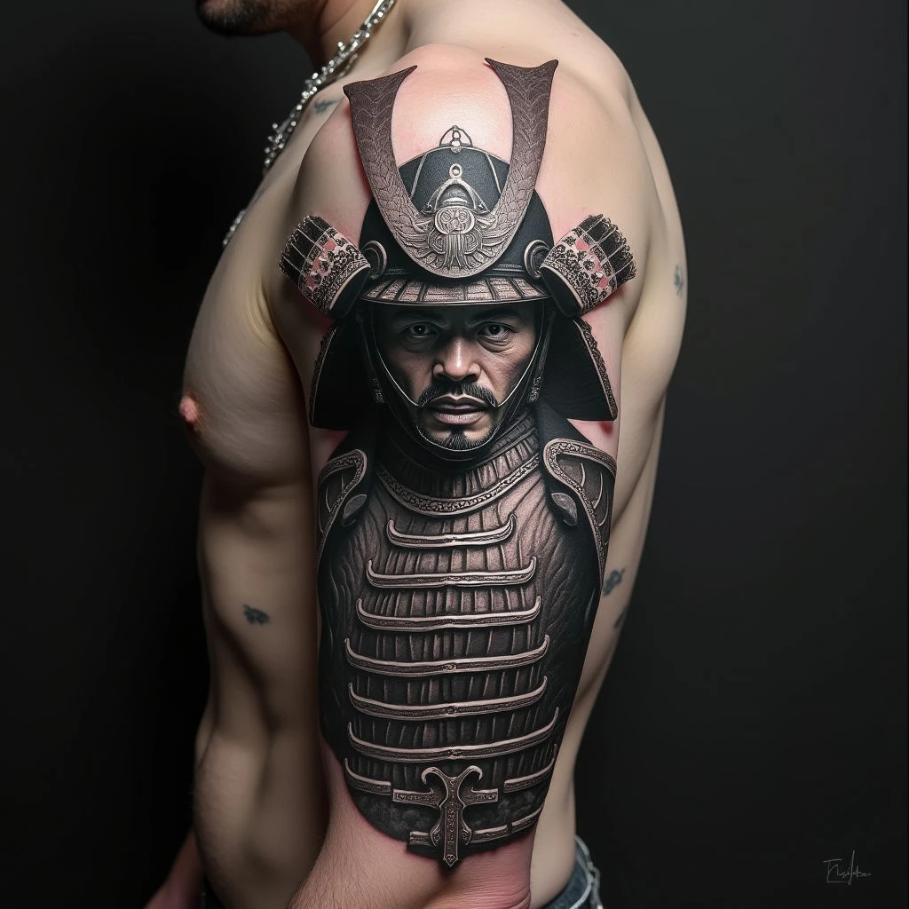 Intricate Japanese Samurai Armor Back Tattoo