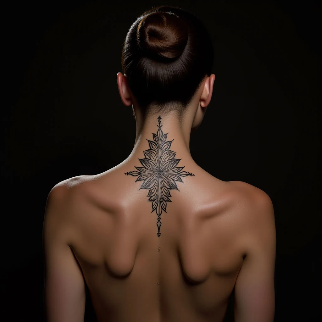 Silver Mehndi Abstract Tattoo for Girls - Neck Design