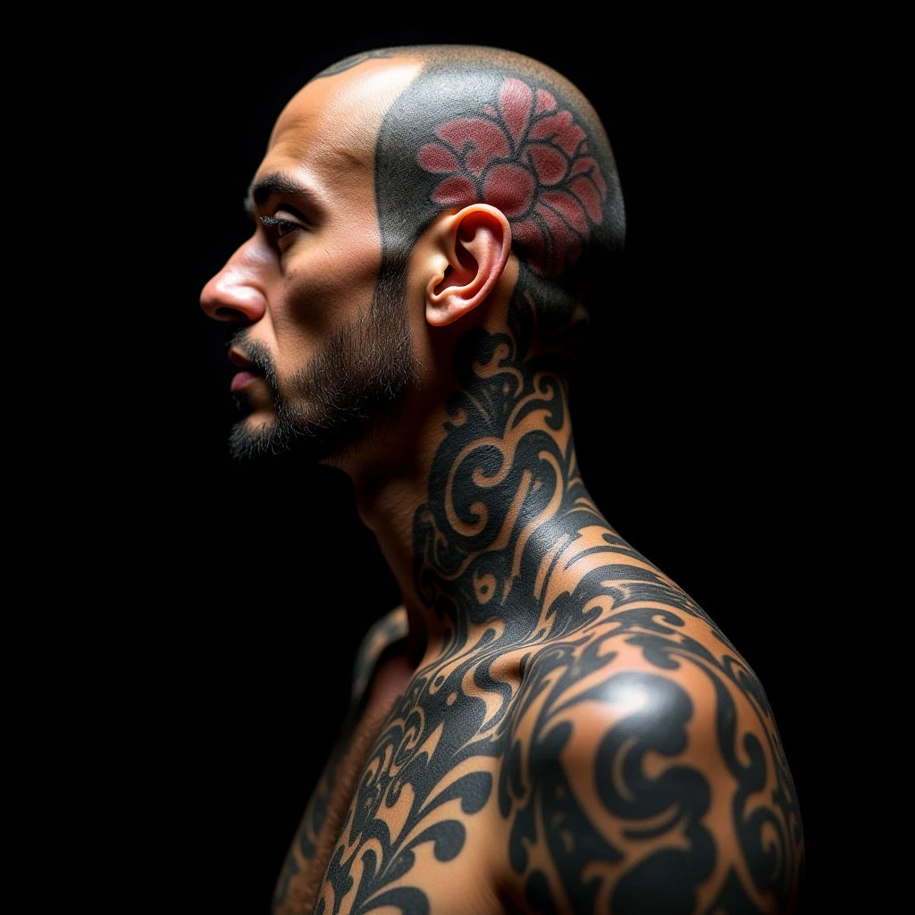 Tiny Irezumi Head Tattoos: Black & Grey Designs