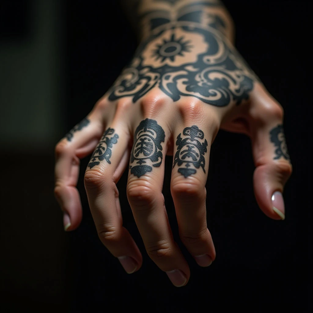Bold Beige Irezumi Finger Tattoos: Japanese Artistry