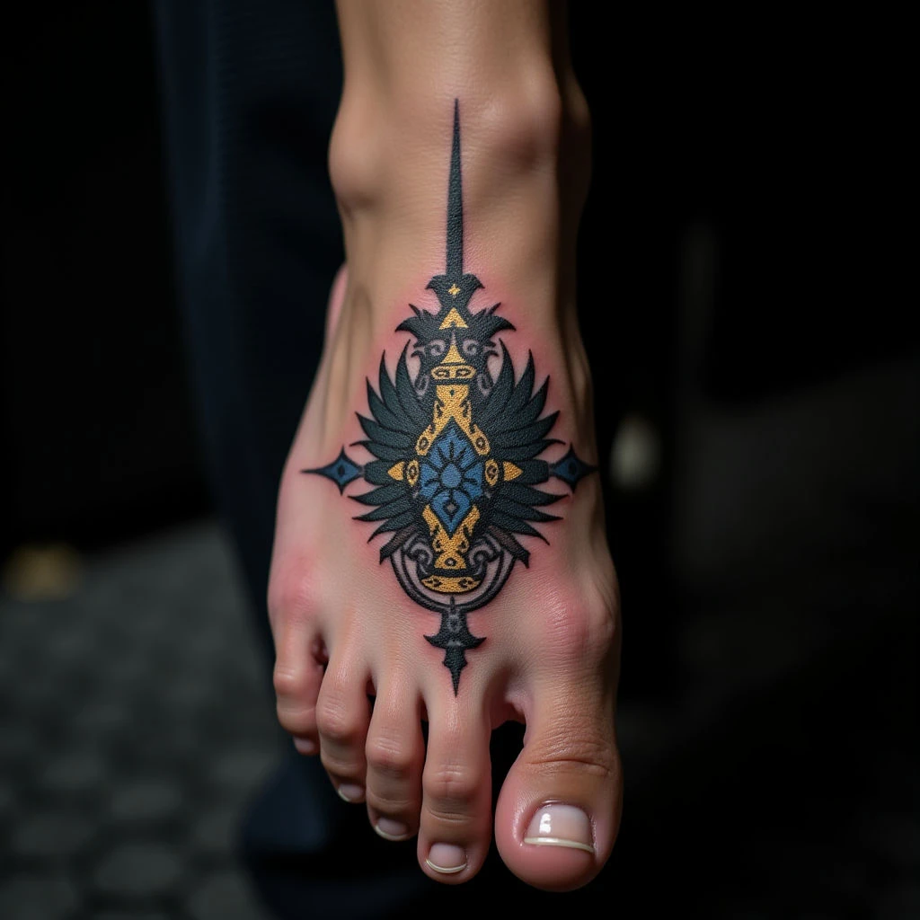 Powerful Irezumi Foot Tattoos for Men: Black & Blue Gold Designs