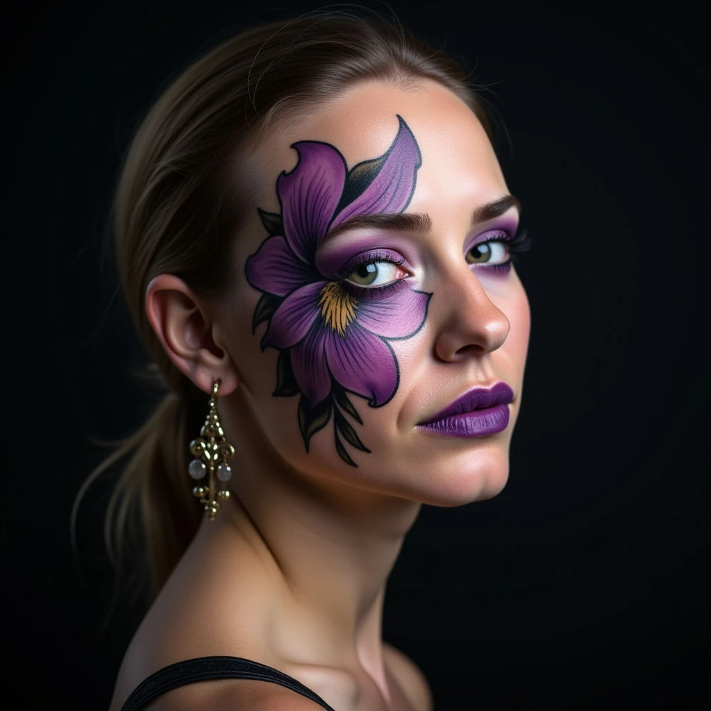 Dark Bloom: Gothic Purple Lily Face Tattoos