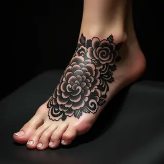 Striking Black Mandala Foot Tattoo Ideas for Irezumi Style