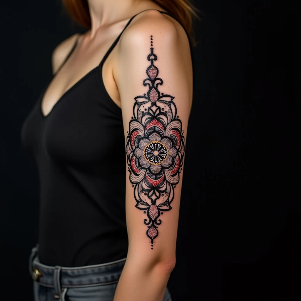 Delicate Mehndi Mandala Tattoo Designs for Girls' Arms