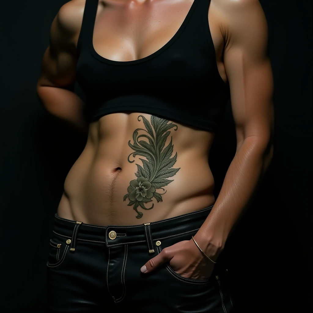 Green Mehndi Irezumi Stomach Tattoo Ideas