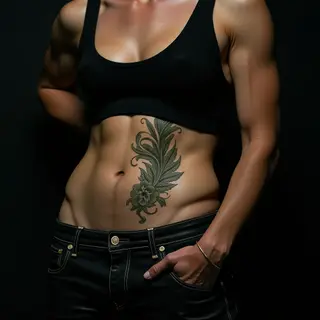 Green Mehndi Irezumi Stomach Tattoo Ideas