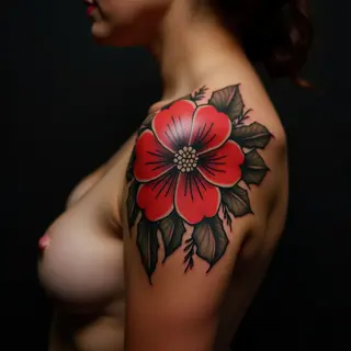 Delicate Shoulder Flower Tattoos for Women | Irezumi Style