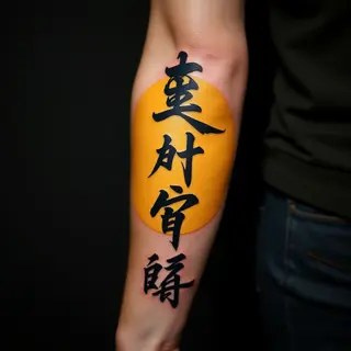 Famous Japanese Tattoo Words: Surreal Arm Designs in Yellow