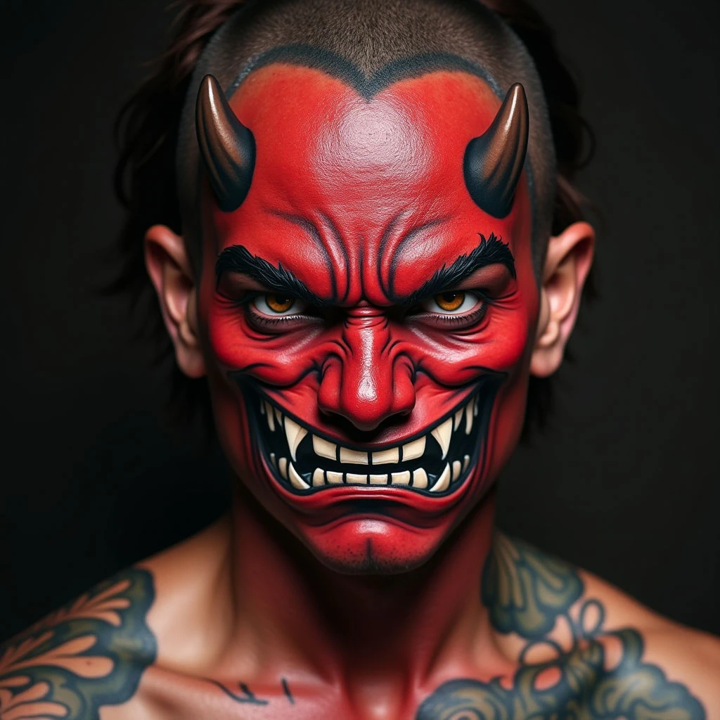 Intense Oni Head Tattoo: A Japanese Traditional Masterpiece