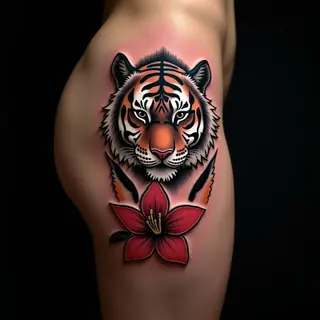Bold Tiger Lily Irezumi Tattoo Ideas for Your Thigh
