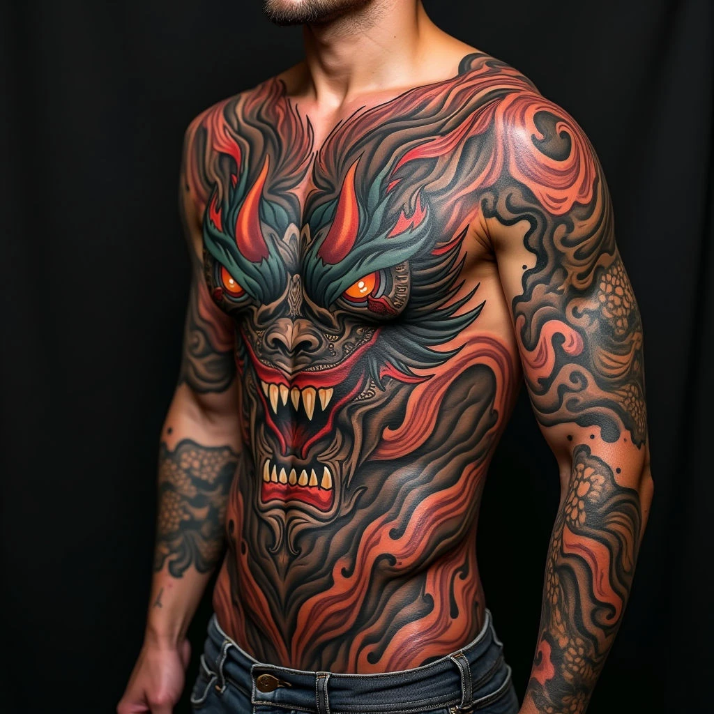 Intricate Oni Demon Irezumi Tattoo Design