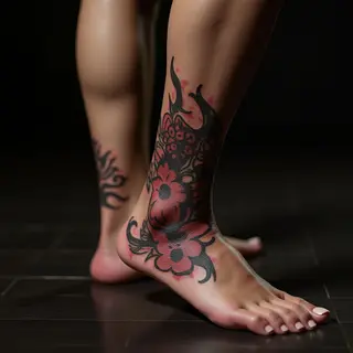 Pink Tribal Irezumi Ankle Tattoos: A Modern Twist