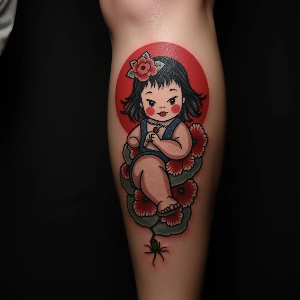Cute Baby Girl Japanese Calf Tattoos for Moms - Meaningful Designs