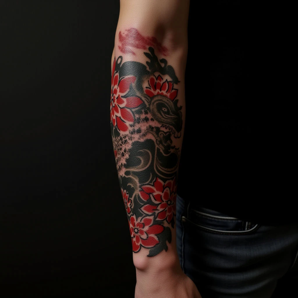 Forearm Japanese Tattoos in Black and Grey: Inspiring Designs