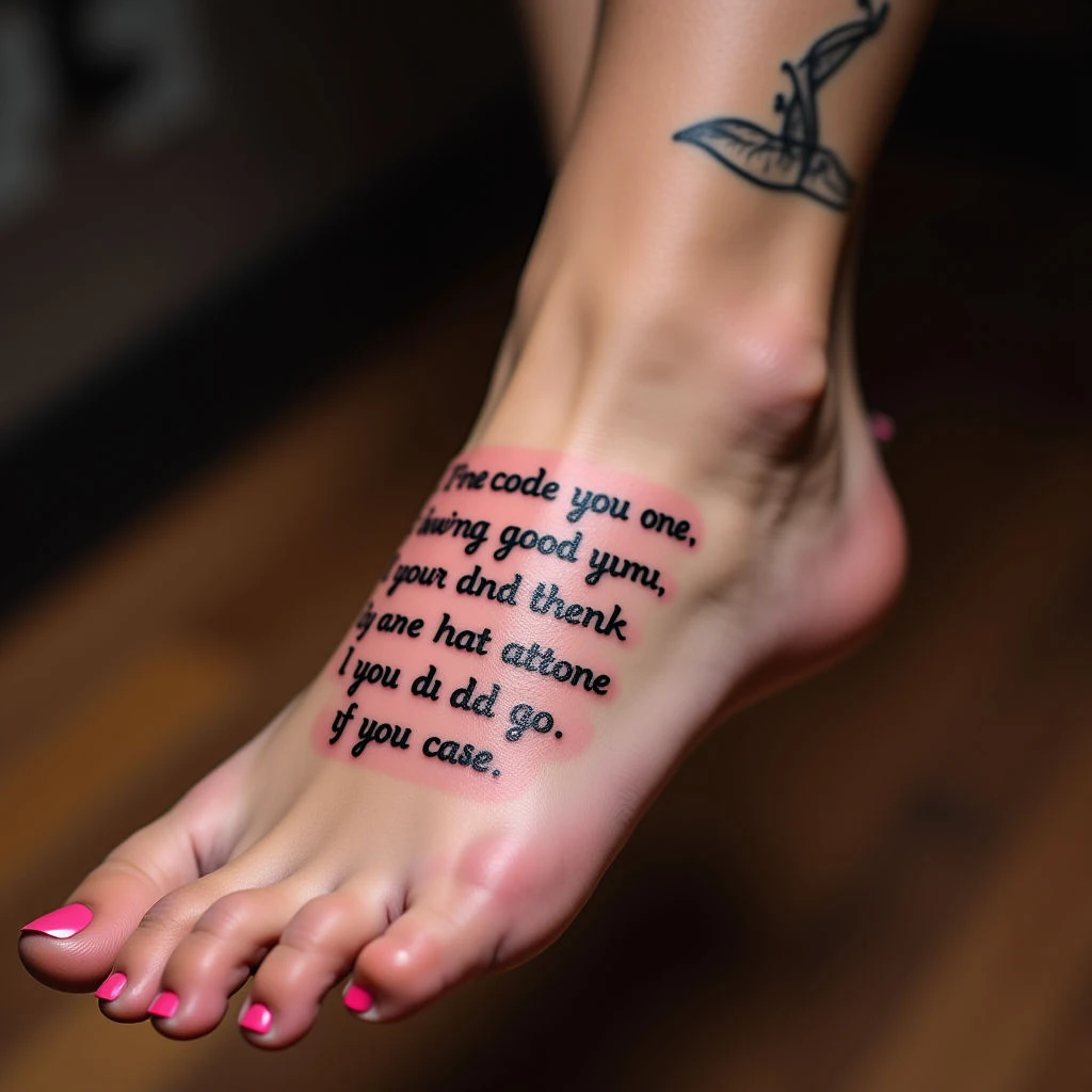 Pink Japanese Lettering Tattoos for Your Foot - Small & Inspiring Quotes