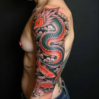 Majestic Dragon and Koi Full Sleeve Tattoo: A Japanese Irezumi Masterpiece
